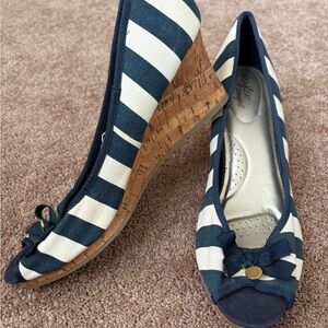 Dexflex Comfort Navy and White Striped Wedges